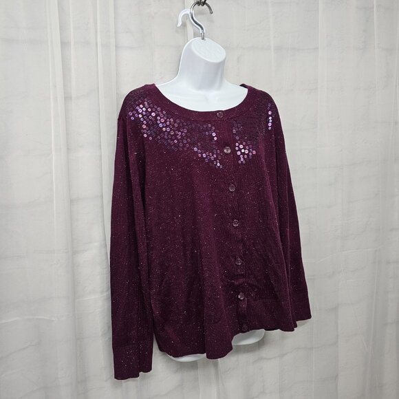 CJ Banks Purple Metallic Sequin Cardigan Sweater Bling 2X - Picture 4 of 11